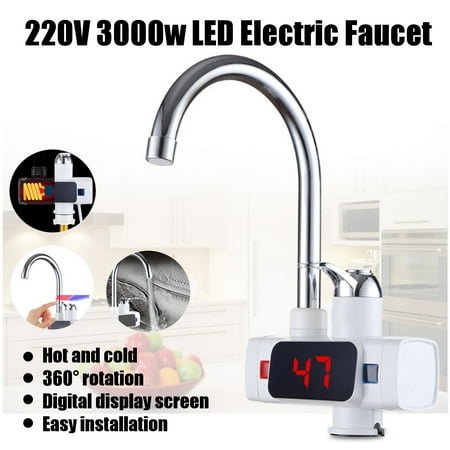 360° Electric Heater LED Faucet Tap Instant Hot Water Bathroom Kitchen 3 Color